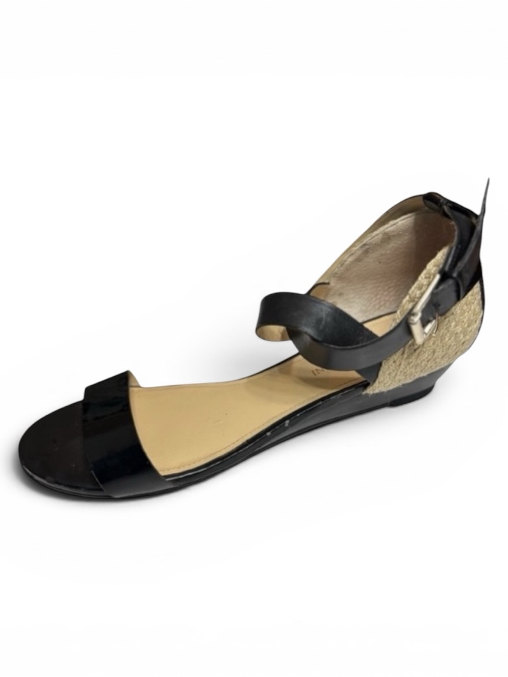 Enzo Angiolini Katira Sandal Black Patent Leather Wedge Sandal Women’s Size 9.5